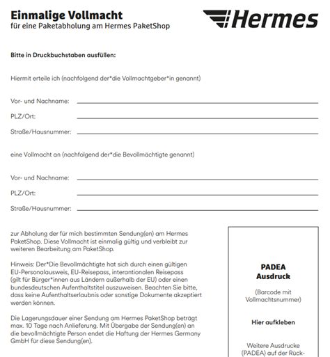 hermes vollmacht abholung paketshop|Hermes vollmacht zum abrufen.